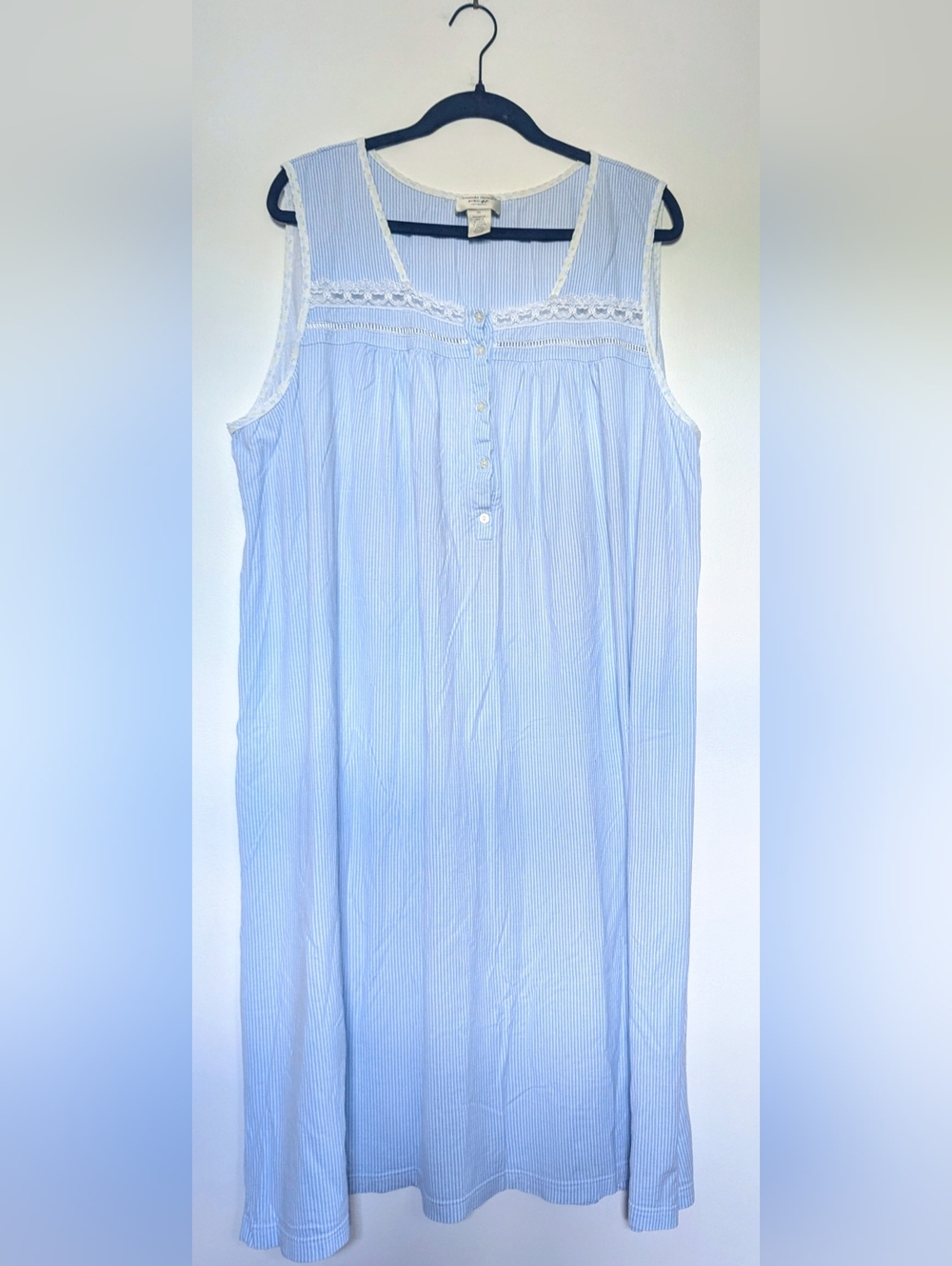 Amanda Stewart Intimates Blue and White Seersucker Cotton Nightgown sz 2X